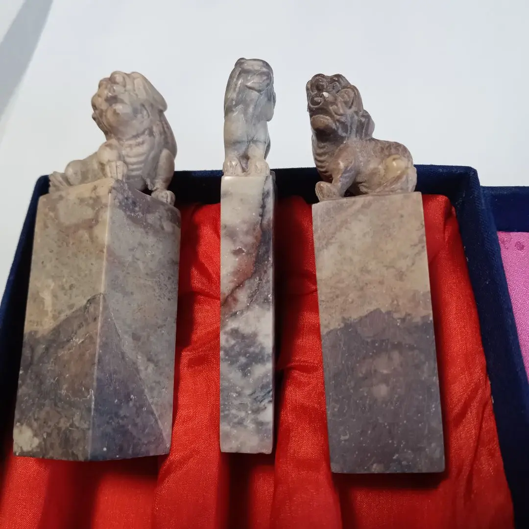 大型落款印　印材　篆刻　獅子一対 大型落款印 印材 篆刻 獅子一対