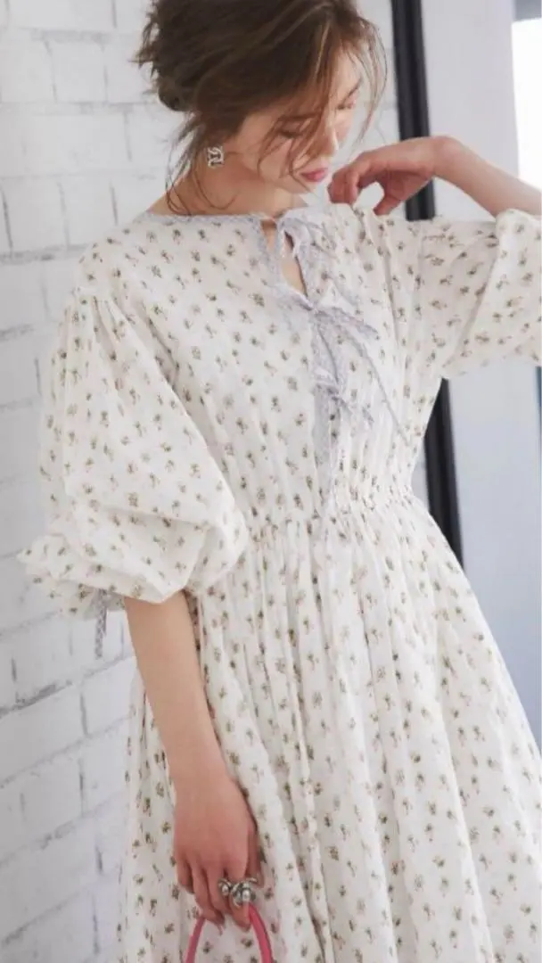 GW値下❤️新品！小花ローンギンガムパイピングドレスワンピースセブンテン 再入荷】小花ローンギンガムパイピングドレス(ラベンダー