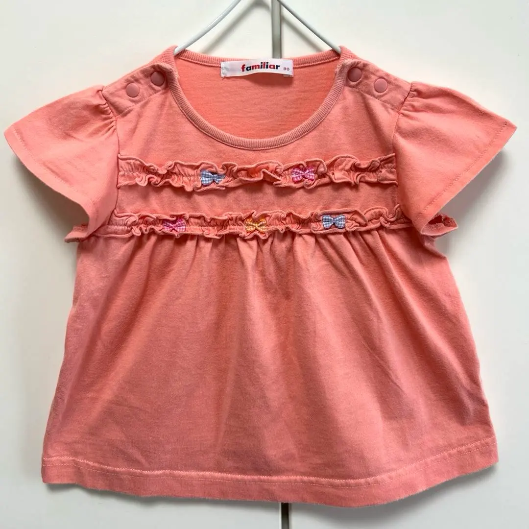 Thumbnail of 【訳あり‼︎】Familiar T-shirt with orange ribbon frills, size 80 (Defective item)