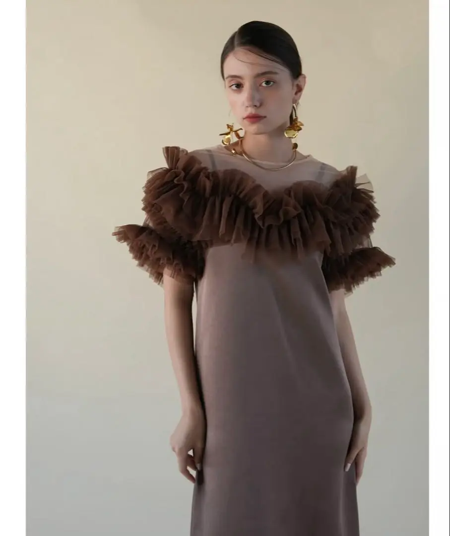 acka volume tulle dress brown オケージョンドレス volume tulle dress – Acka online store