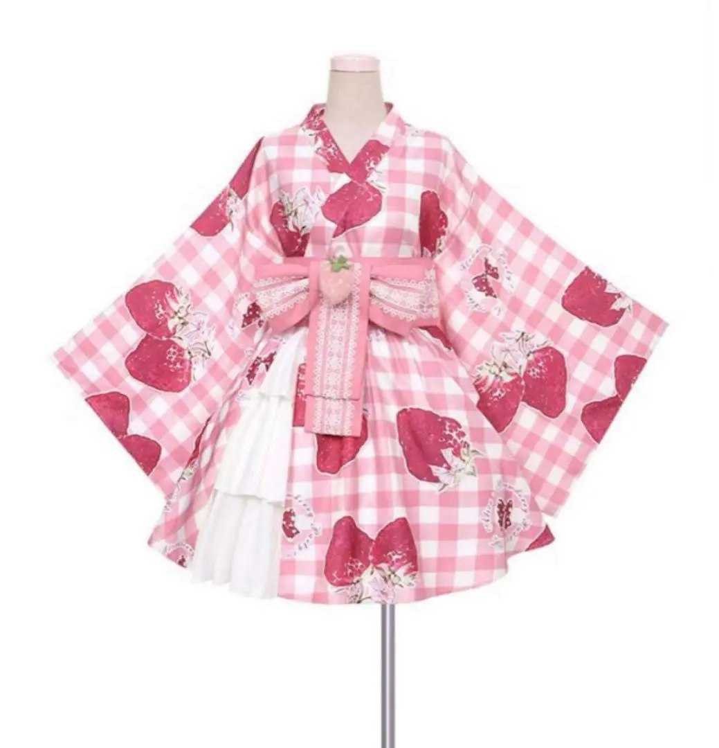 toalice いちご柄浴衣ドレス To alice浴衣ドレス黒いちごギンガムSサイズ