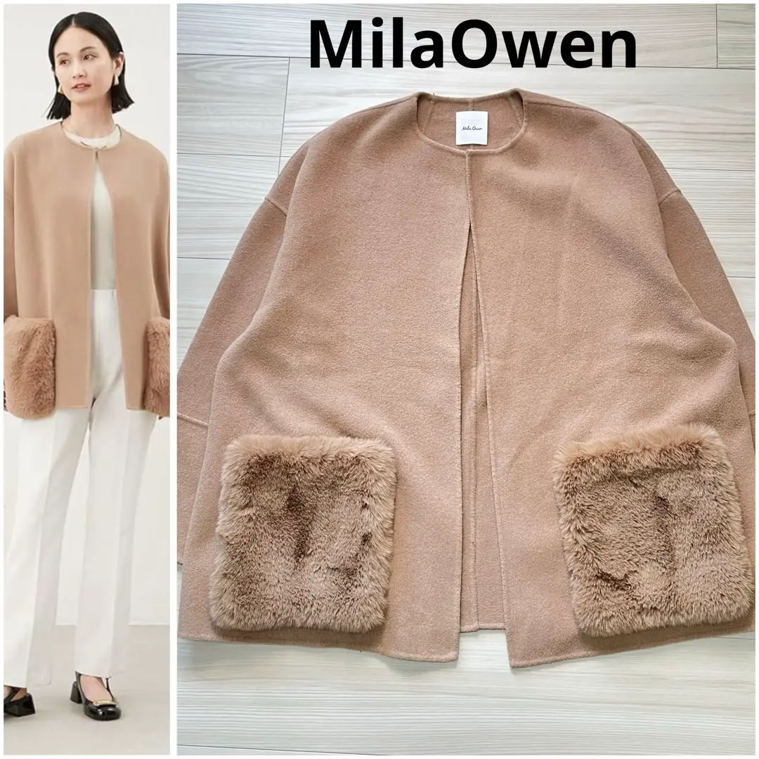完売　秋冬　MilaOwenファーポケットリバーコート　ブルー　ワンサイズ 完売 秋冬 MilaOwenファーポケットリバーコート ブルー ワン