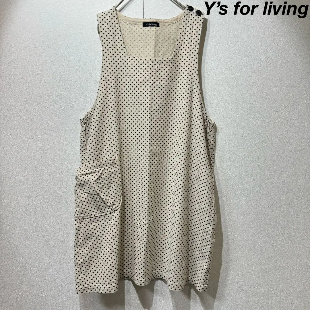 y'sリビング　麻　エプロンドレス　ドット　おもてなし　美品 ドットチュールエプロン | レディース服・レディース