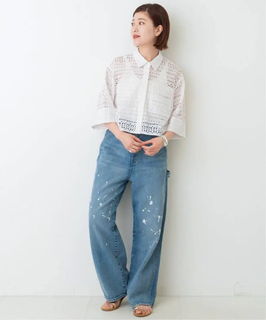 スピックアンドスパン レースショートシャツ　ブラック スピック＆スパン Spick & Span 《追加》レースショートシャツ