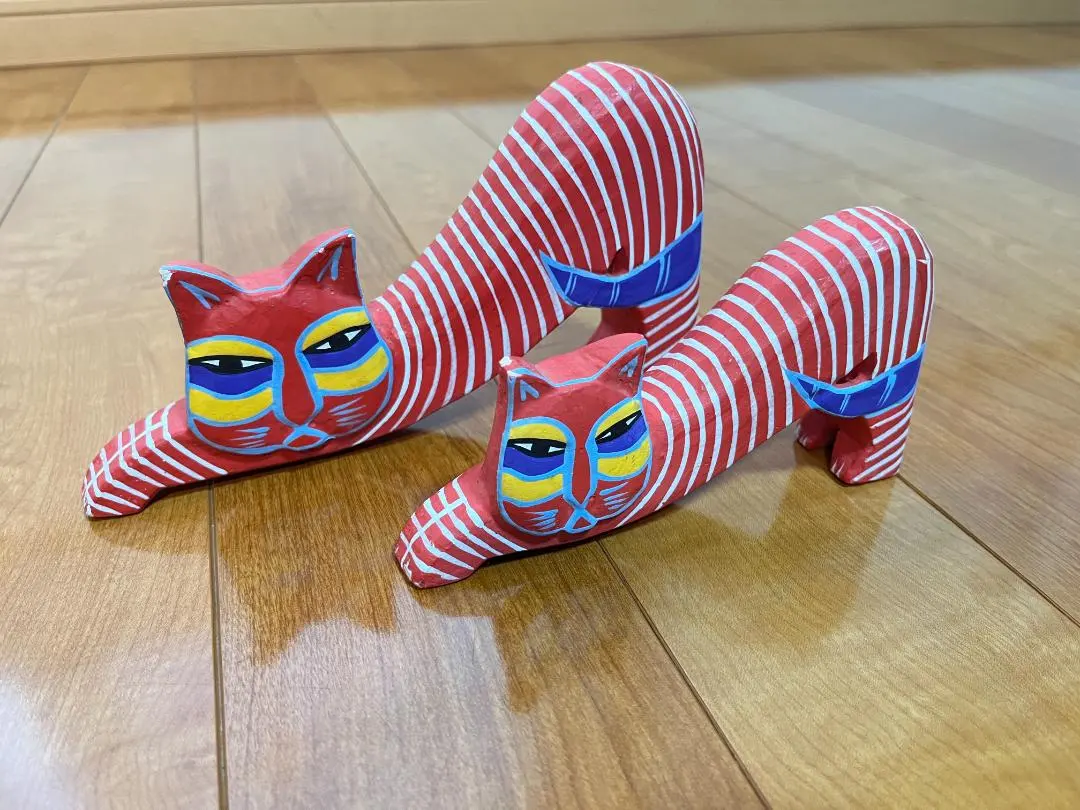 【巴厘工艺品】猫咪 摆件 亚洲风杂货 大小2个一套 的縮圖