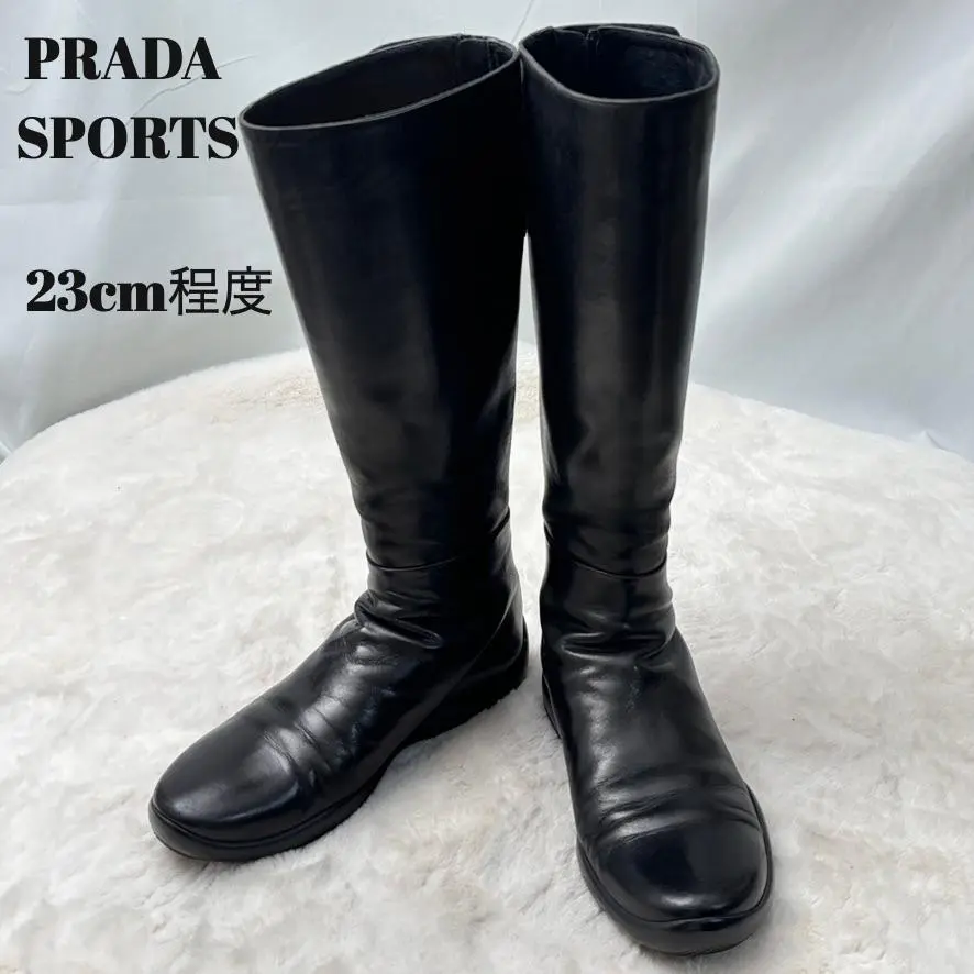 プラダ PRADA レザーロングブーツ 36 23cm 黒 ブラック /SR19