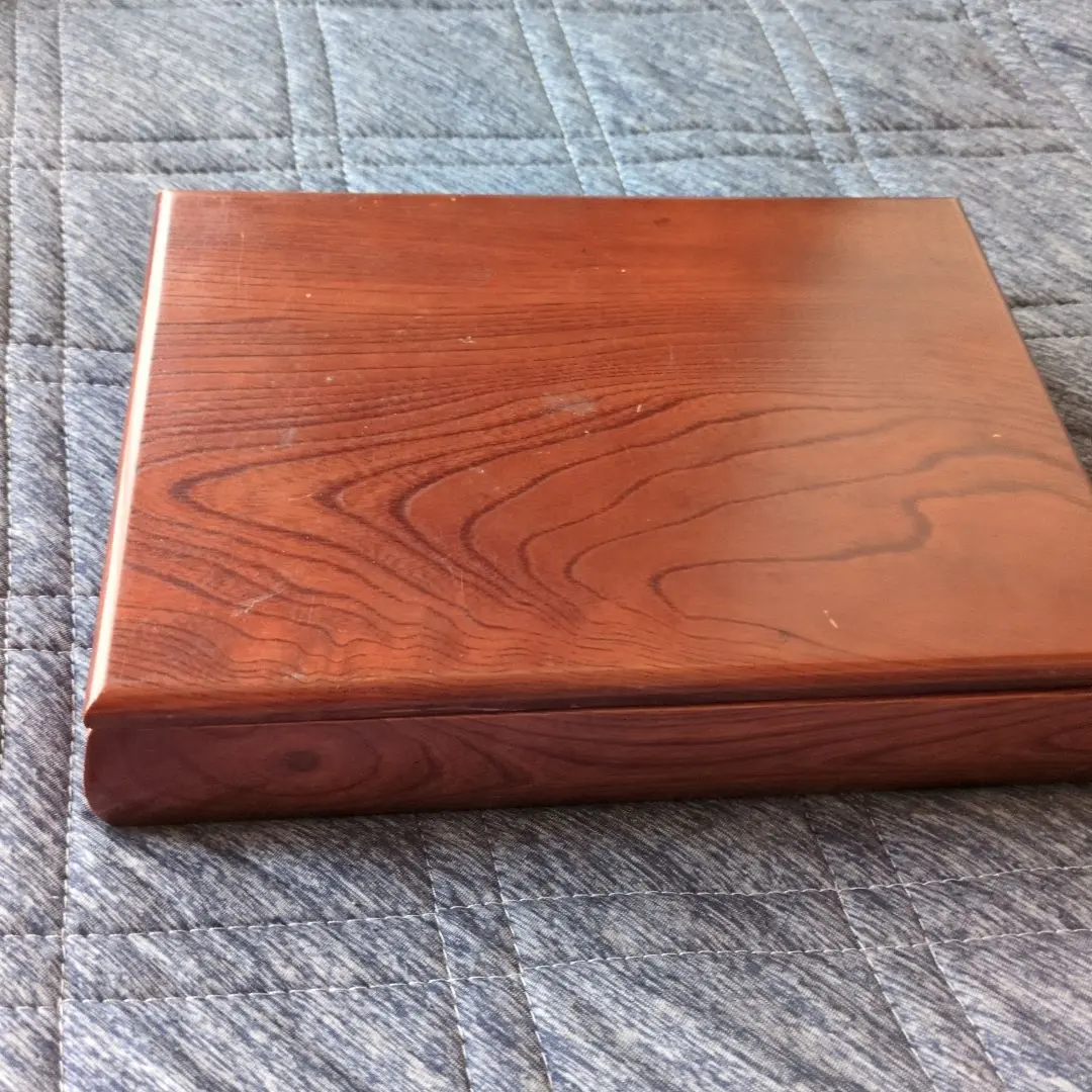 Thumbnail of Wooden storage box with lid, reddish-brown