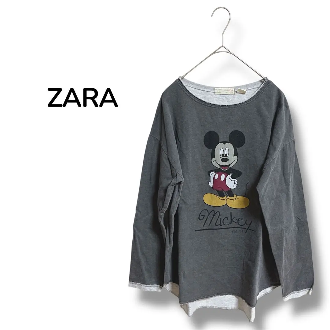 Thumbnail of ZARA Girls Long Sleeve T-shirt Mickey Disney Gray Vintage 100% Cotton