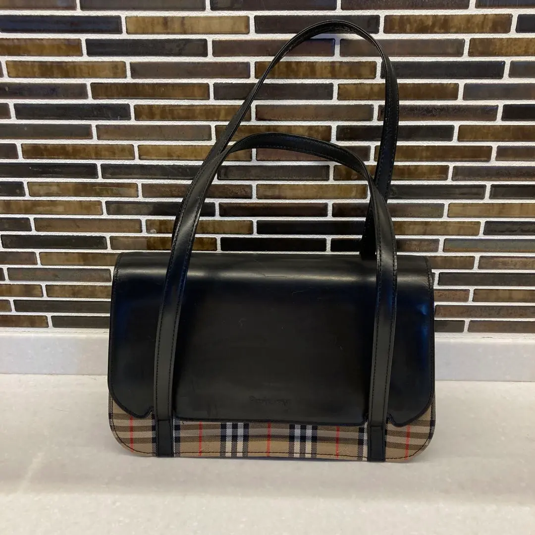 罕見 Burberry 巴寶莉 手提包 黑色 黑格紋 的縮圖