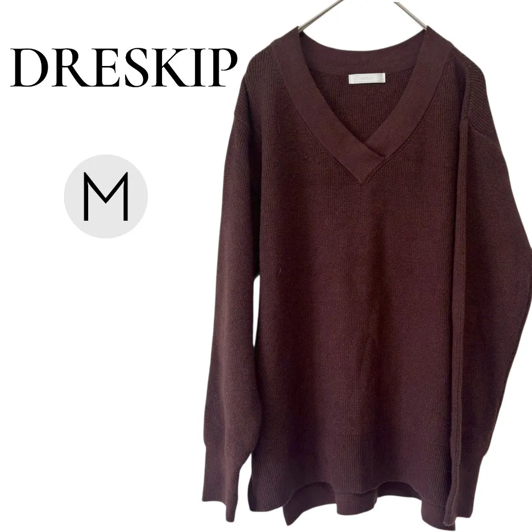 Thumbnail of Dresskip V-neck sweater (M) knit long sleeve slit dark brown