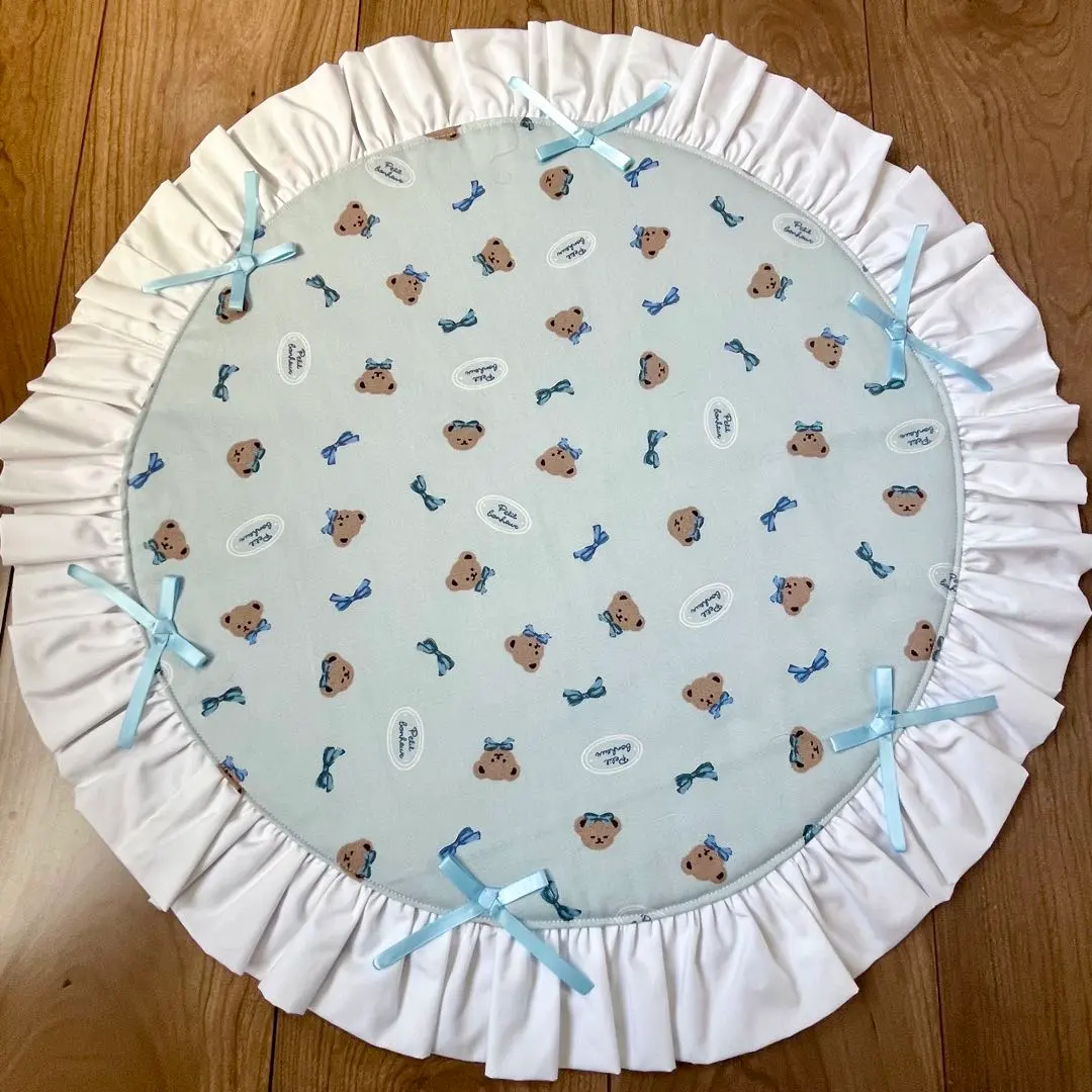 Thumbnail of 1388. Cafe Mat M54 Small Bear Ribbon Dusty Blue Reversible