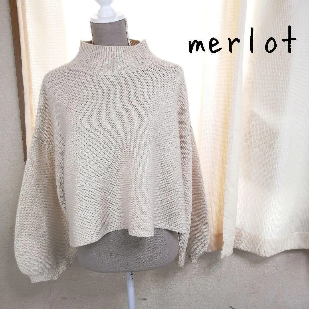Thumbnail of Excellent condition Merlot Aran knit fisherman mock neck, muted white
