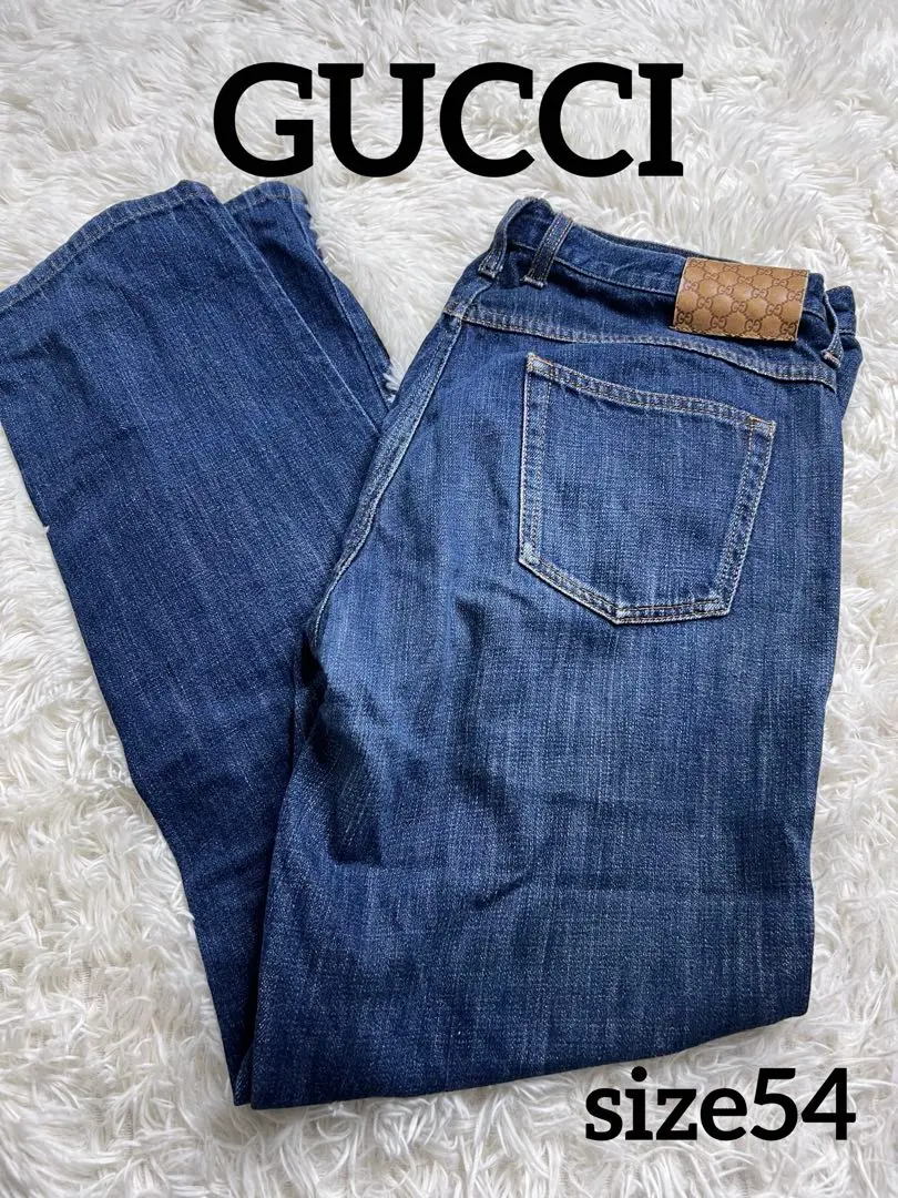 新品タグ付き ダークブルー ストレートデニム　グッチ 新品タグ付きGUCCI ダークブルーストレートデニム48 - メルカリ