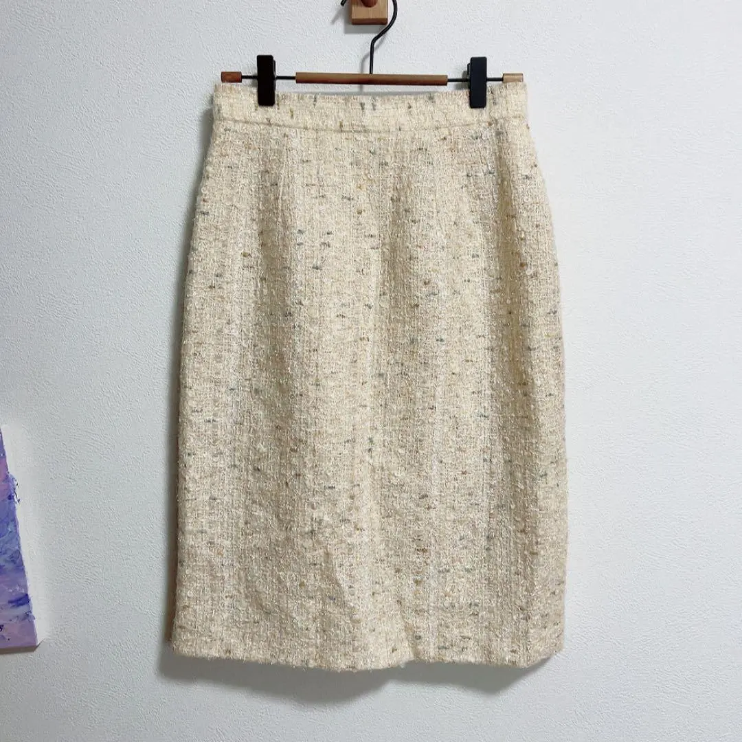 和光 WAKO 粗花呢 裙子 米色 毛 海毛 棉 麻 M 的縮圖