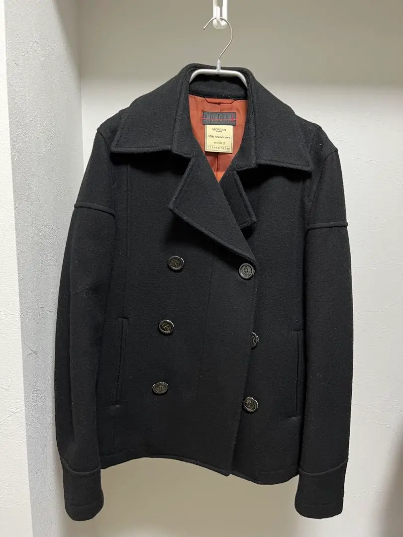 00s ほぼ新品 モルガン【MORGAN HOMME】圧縮ニットPコート 細身L