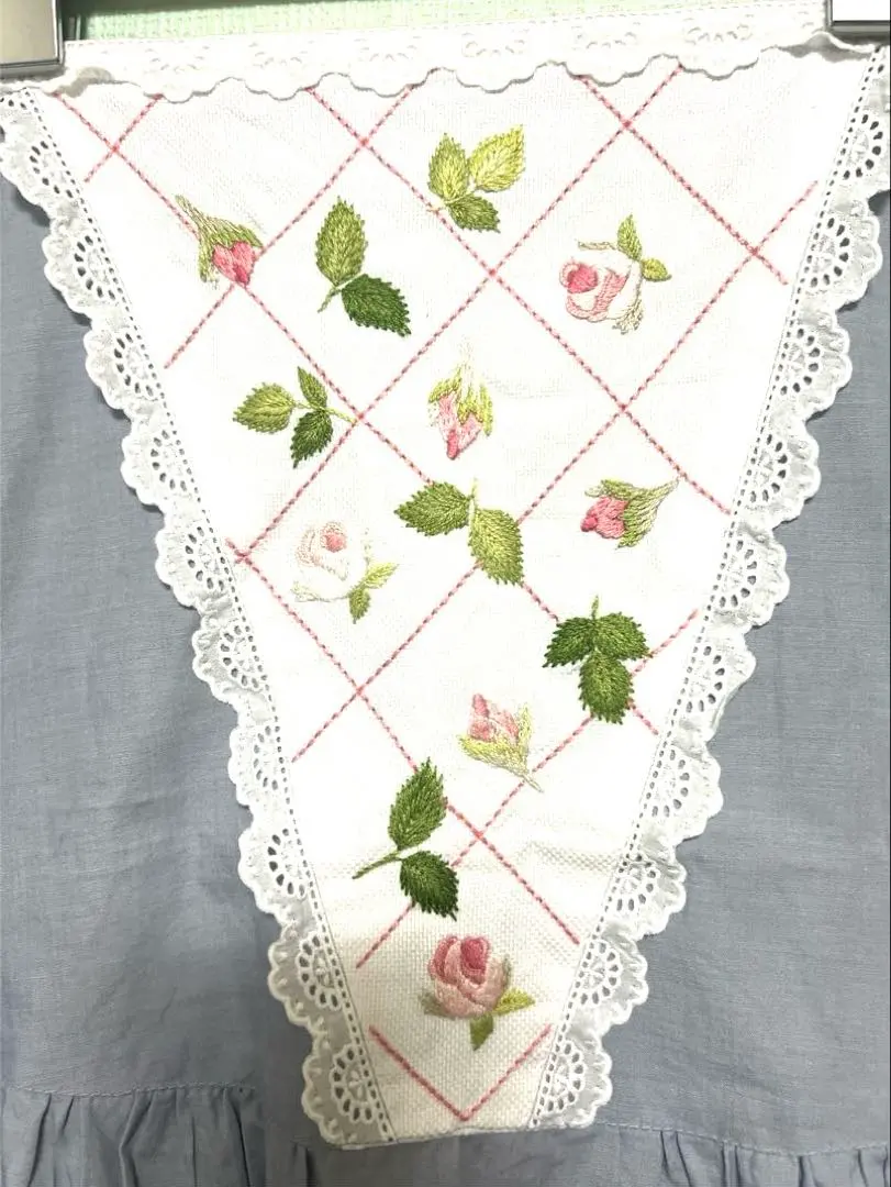 Thumbnail of Used item: Embroidered gray apron with lace