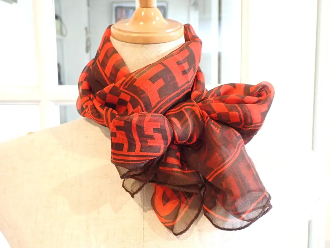 Thumbnail of FENDI Fendi Chiffon Silk 100% Stole Red & Brown Authentic