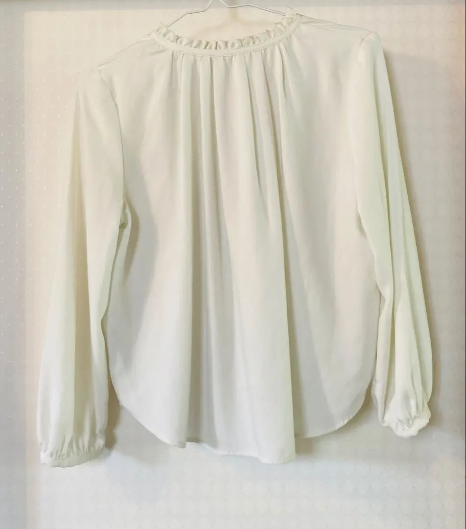 Thumbnail of Frill neck blouse, white, long sleeve, plain, simple, formal, casual