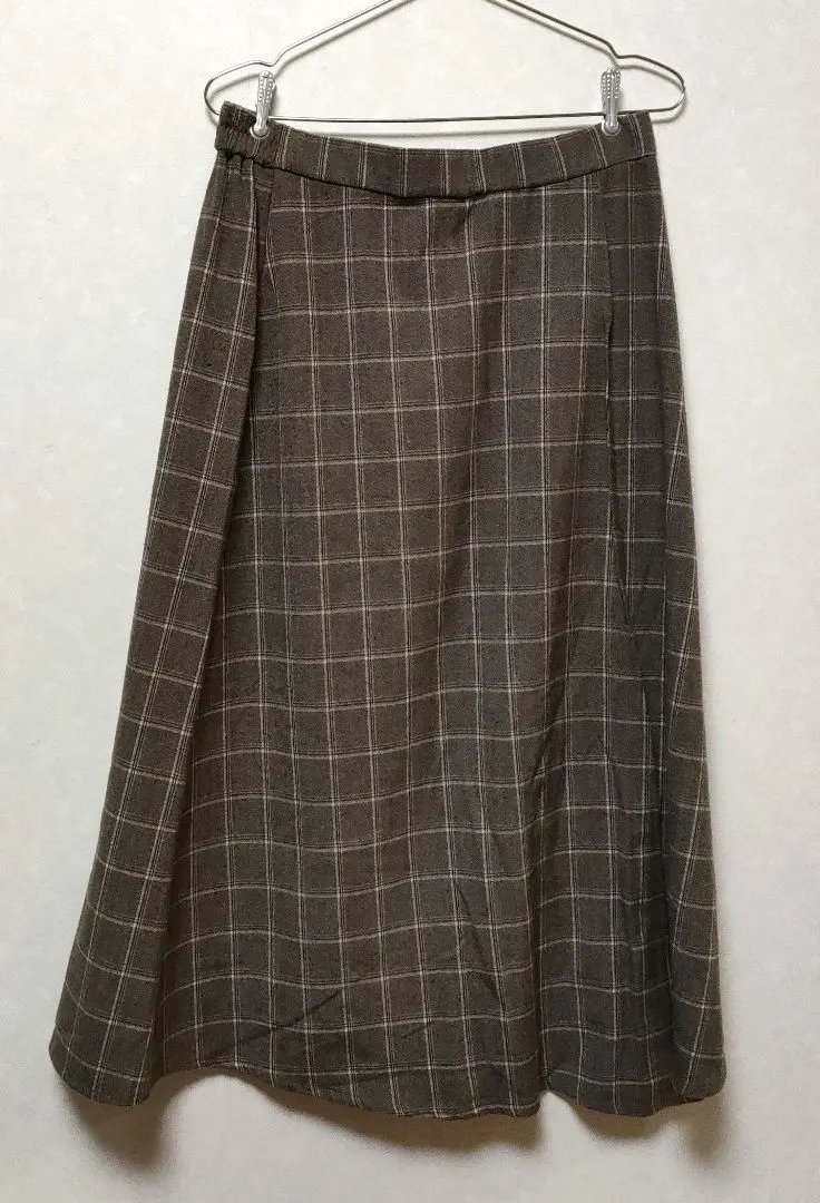Thumbnail of Brown Checkered Flare Long Skirt Mori Girl