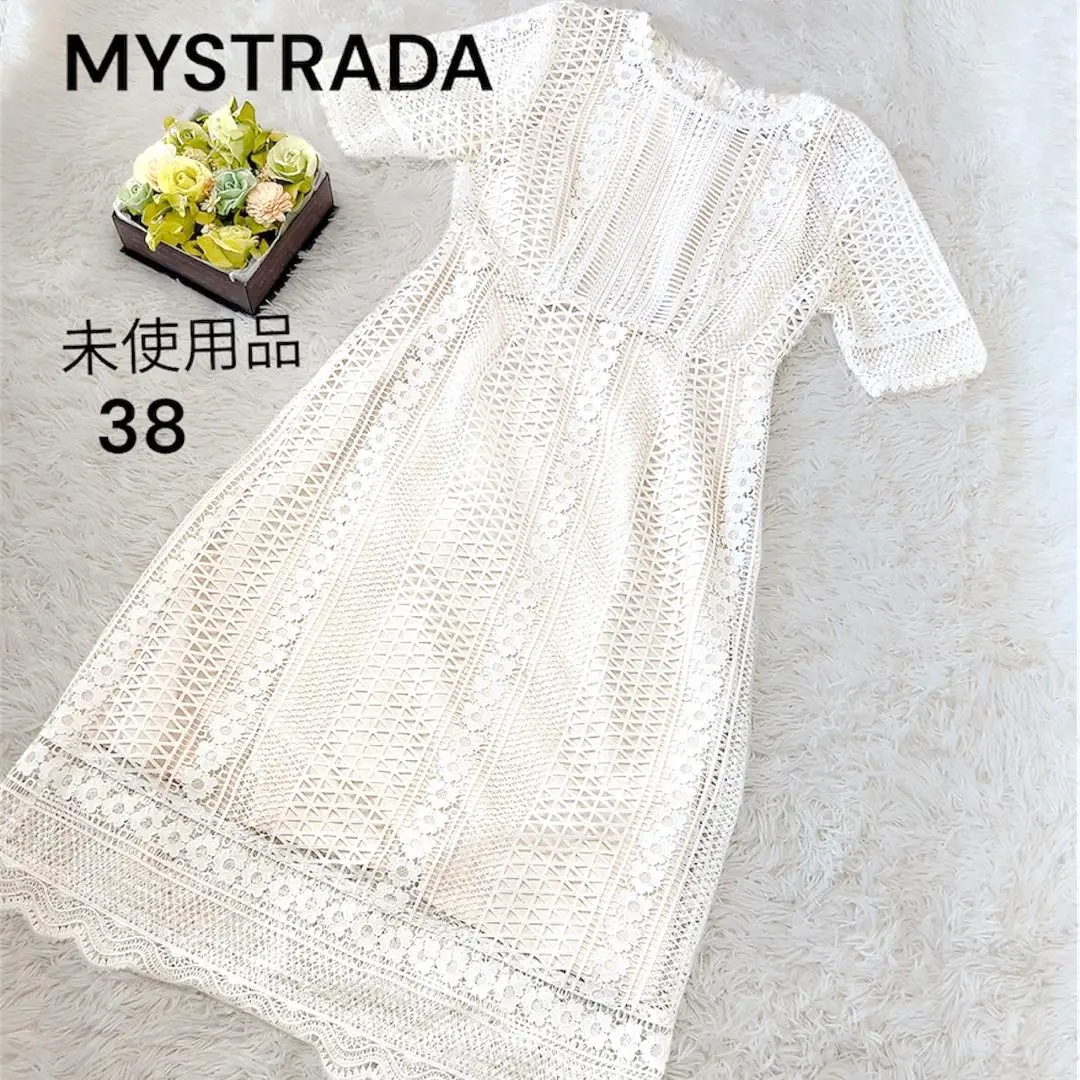 Mystradaシアーフラワーワンピース　38 Ｍサイズ　クリーニング済　美品 Mystrada（マイストラーダ）の「シアーフラワーワンピース