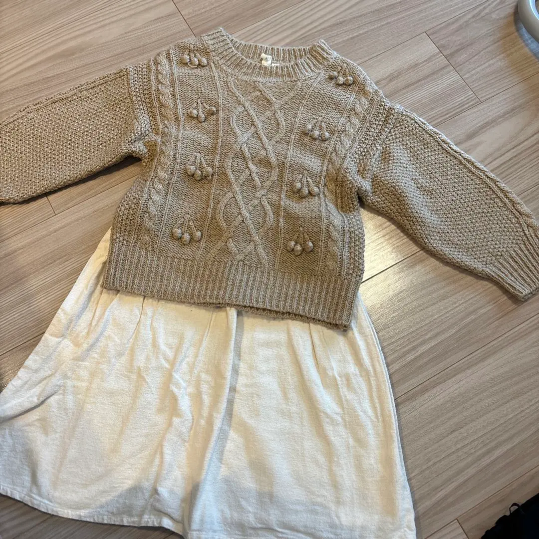 Thumbnail of Beige knit sweater and skirt set