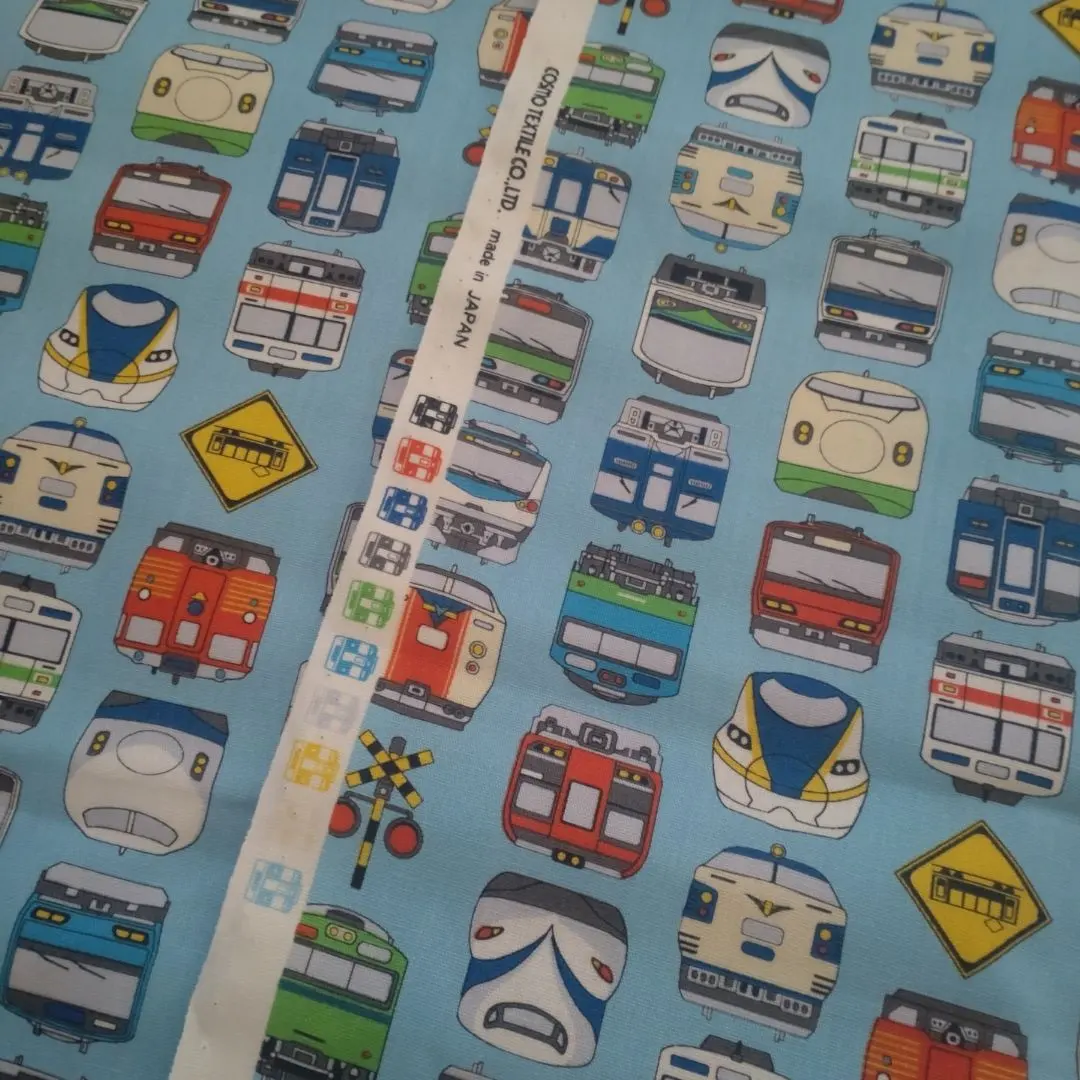 Thumbnail of Train illustration cotton print fabric, 50cm x 2