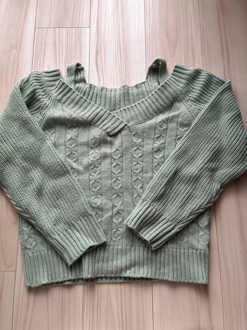 Thumbnail of Off-shoulder cable knit top, green