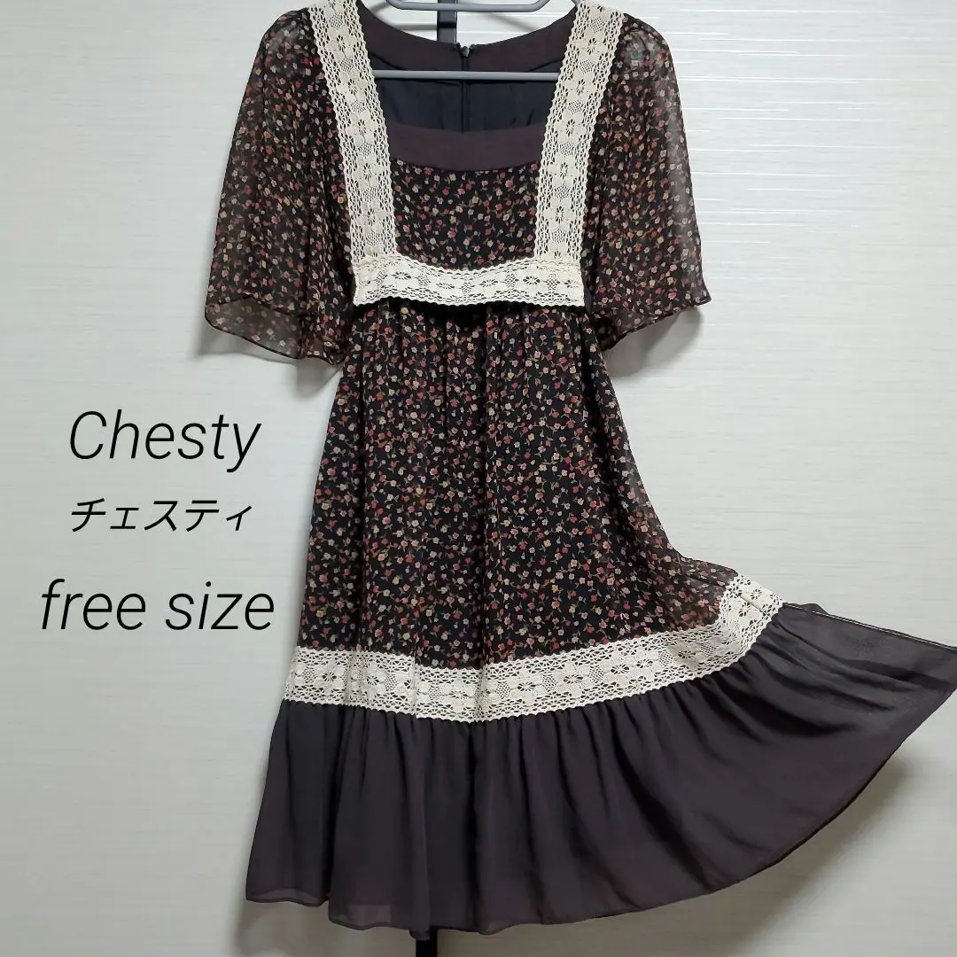 Chesty 透視感 層疊洋裝 喇叭袖 花紋 的縮圖