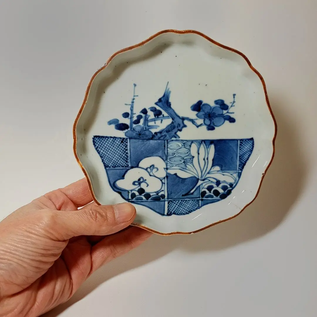 古伊万里　藍九谷　菊に蘭の図　大振蕎麦猪口　江戸中期　C552AS-BKc 古伊万里藍九谷菊に蘭の図大振蕎麦猪口江戸中期C552AS-BKc