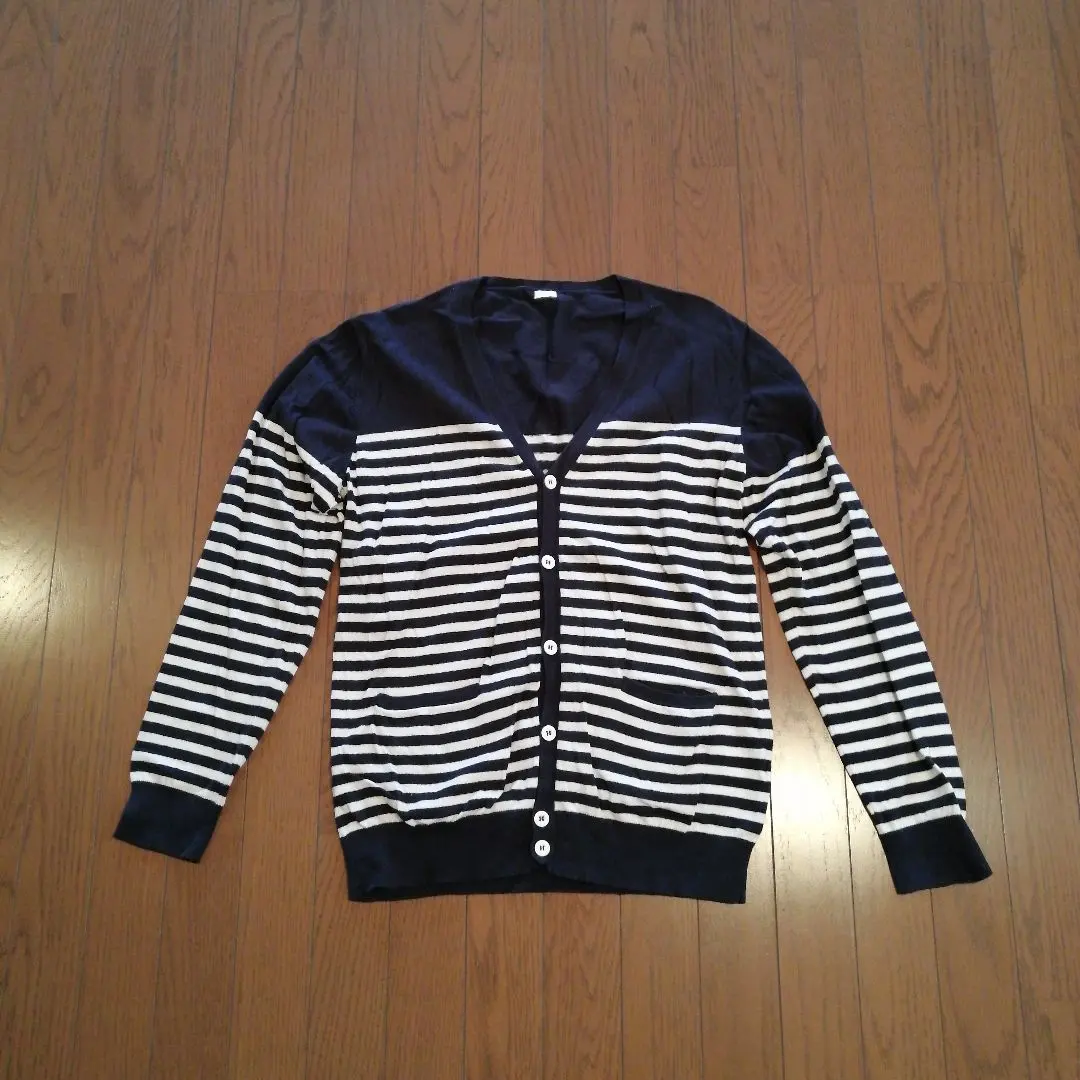 Thumbnail of ◆GU Border Pattern V-Neck Cardigan, Navy x White, Casual
