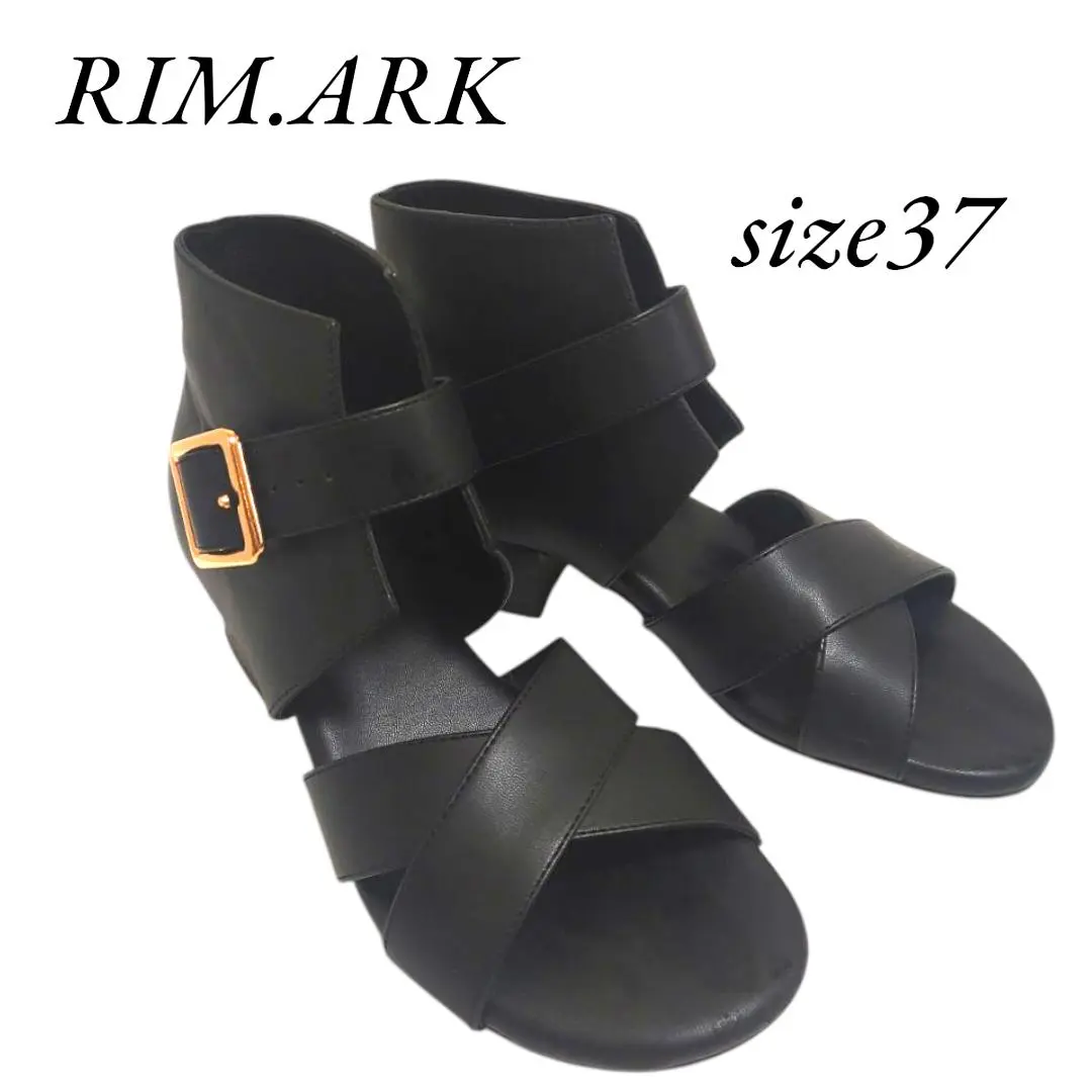 極美品【RIM.ARK】 ショートブーツ 24~24.5 黒 レザー ナイロン