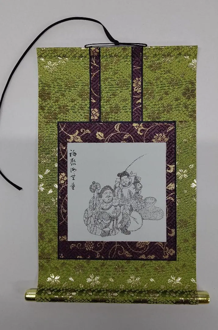 大流行中！ 在銘「七福神」掛軸 紙本 大幅：恵比寿 大黒天 布袋