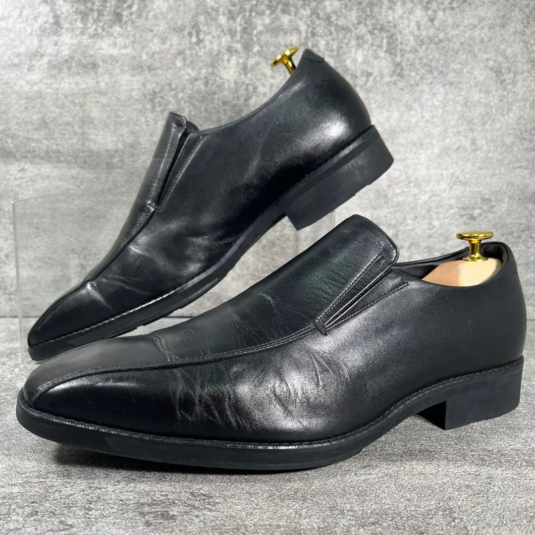 ニシザワ【美品4E】ランウォークゴアテックス　外羽根Uモカレザーシューズ黒 美品☆4E】ランウォーク ゴアテックス 外羽根 Uモカ レザー