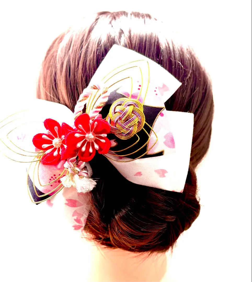 Thumbnail of Japanese Pattern Ribbon and Tsumami Kanzashi Hair Ornament (582)