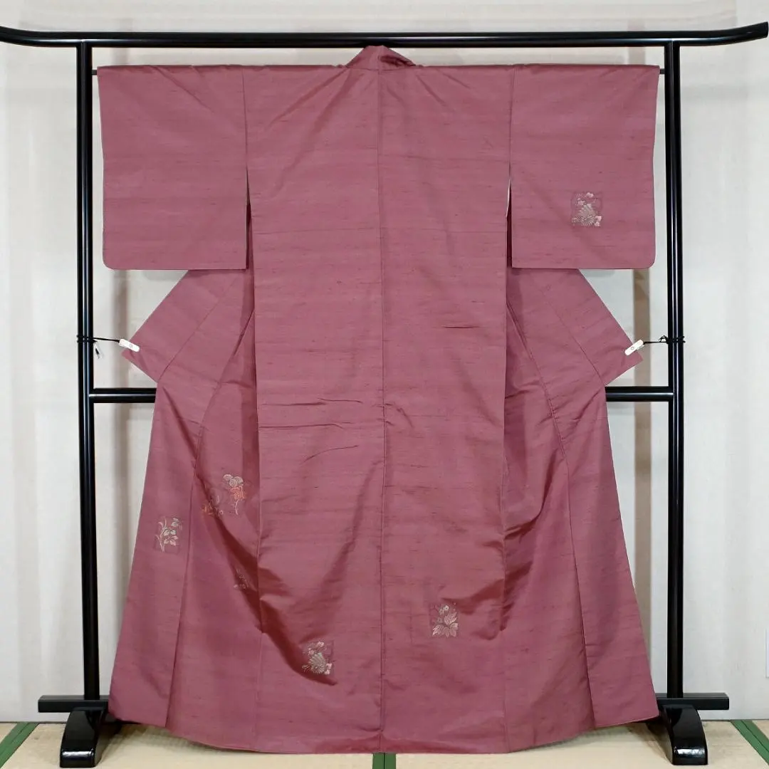 Thumbnail of L size, 165cm, silk tsumugi visiting kimono, colored paper design, woven pattern, casual, a395