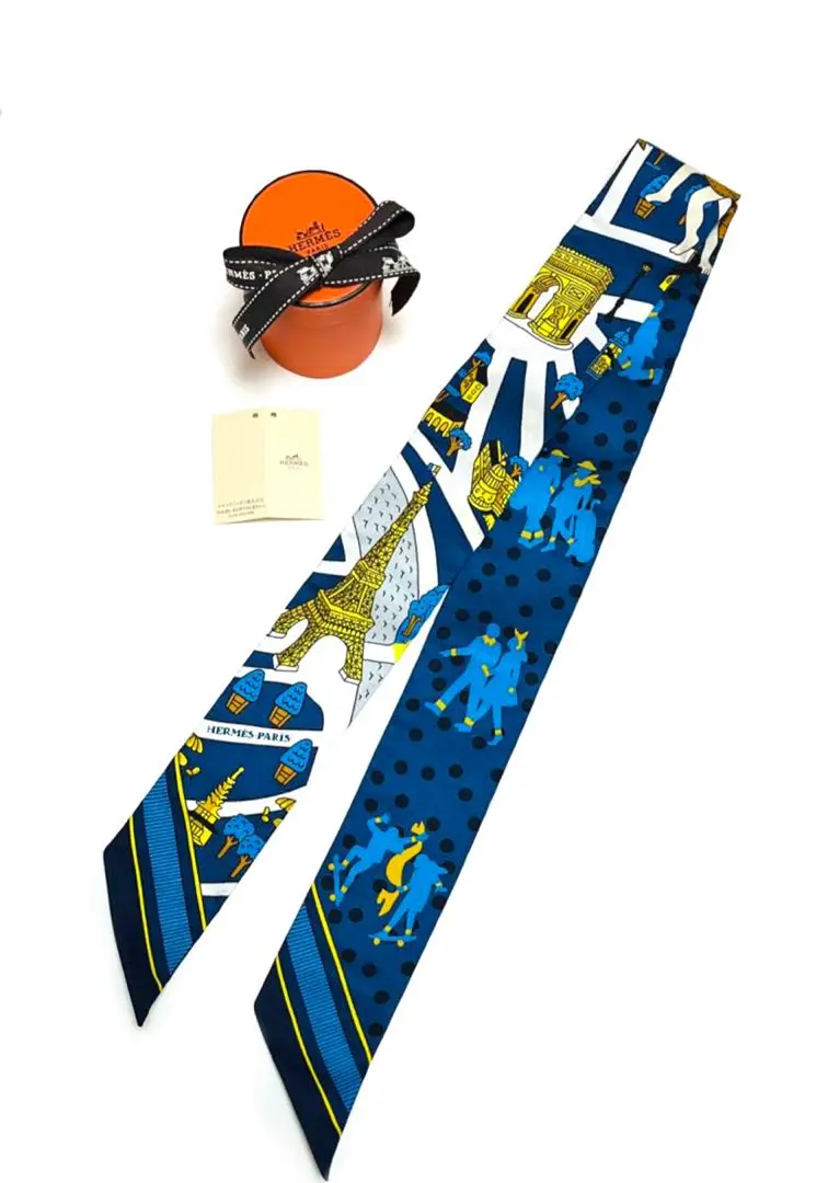 ランク A HERMÈS エルメス ツイリー 新・パリの恋人たち ブルー