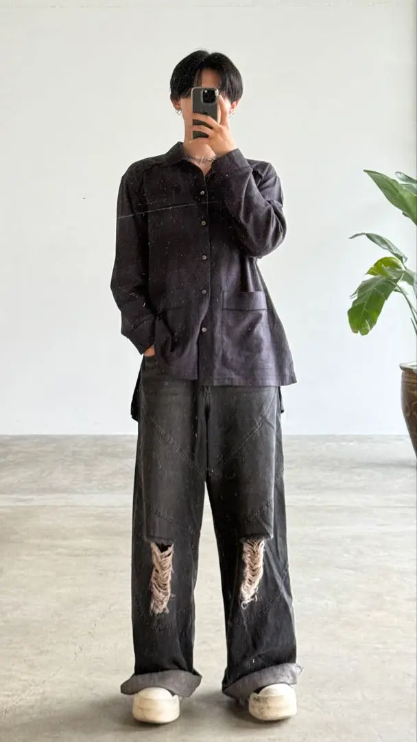 Thumbnail of Distressed Wide Denim Pants, Dark Gray