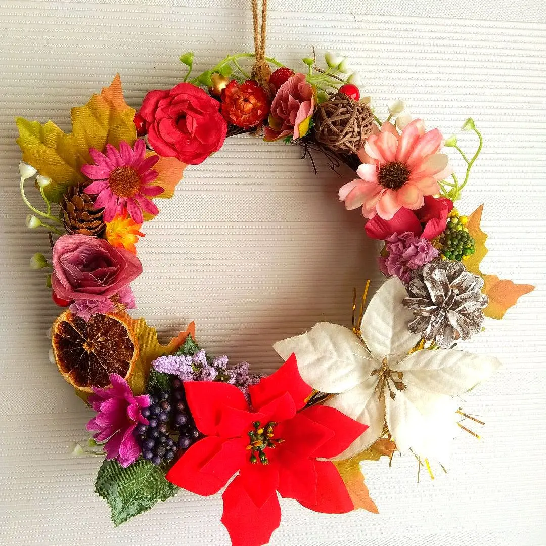 聖誕花環 聖誕紅花環 手工花環 歡迎花環 的縮圖