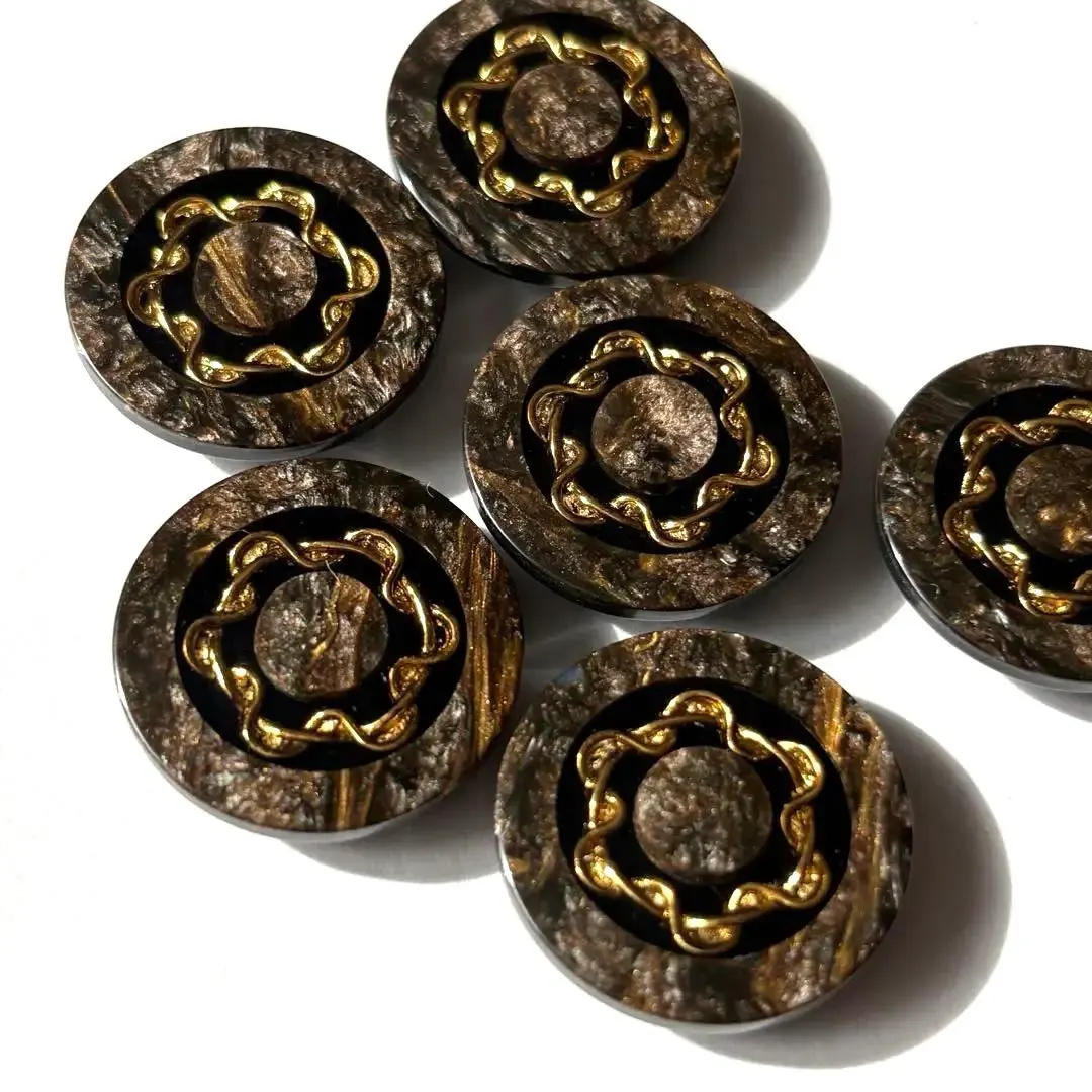 Thumbnail of Marble pattern button, brown, gold trim