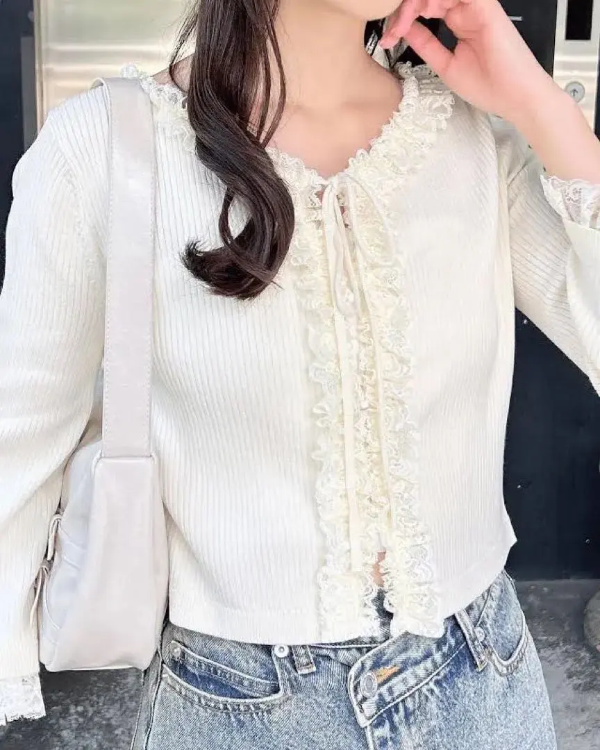 INGNI 荷葉邊五分袖針織外套 的縮圖