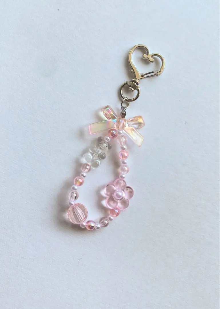 Thumbnail of Beaded strap, ribbon, pink, beaded keyholder