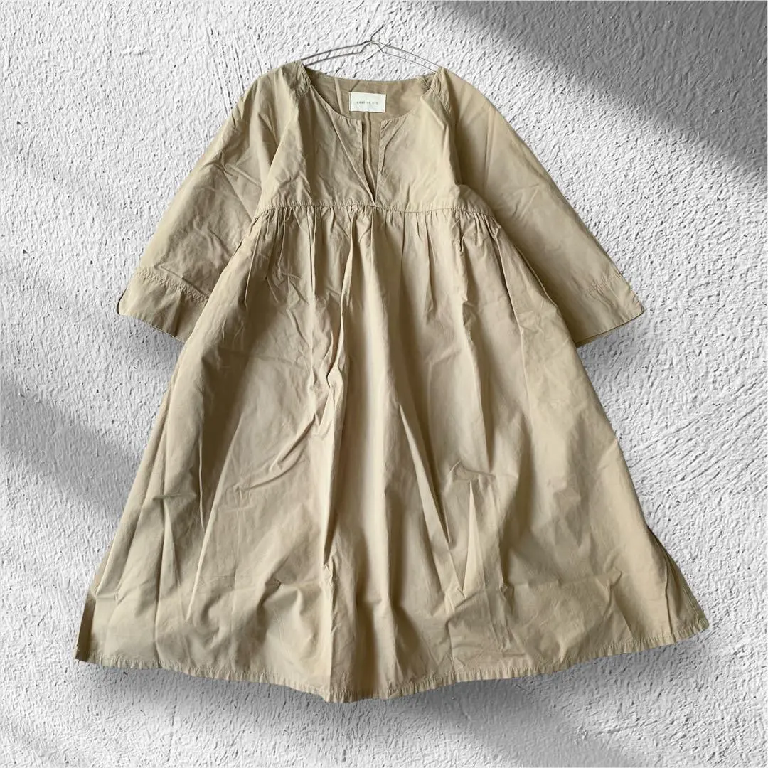 Thumbnail of Pual ce cin - Key Neck Gathered Dress - 100% Cotton - 3/4 Sleeve - Solid - F