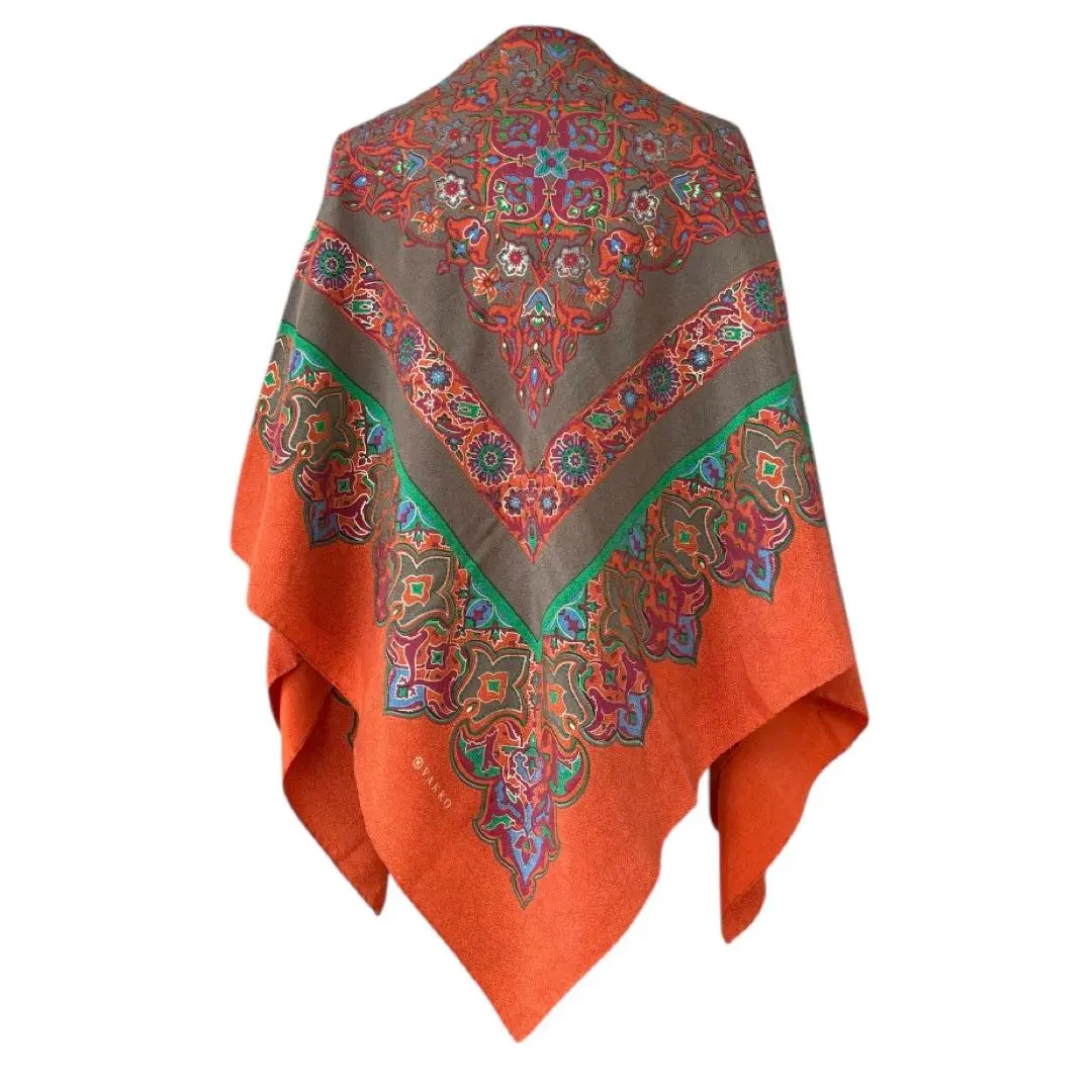 Vakko Silk Scarf - Red Floral / Paisley Peasant Print - 90 X