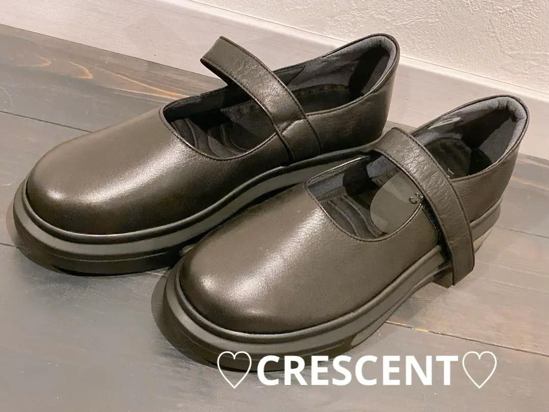 クレッシェント　バレリーナ　レザー　ダブルストラップ　厚底シューズ クレッシェント バレリーナ レザー ダブルストラップ 厚底シューズ
