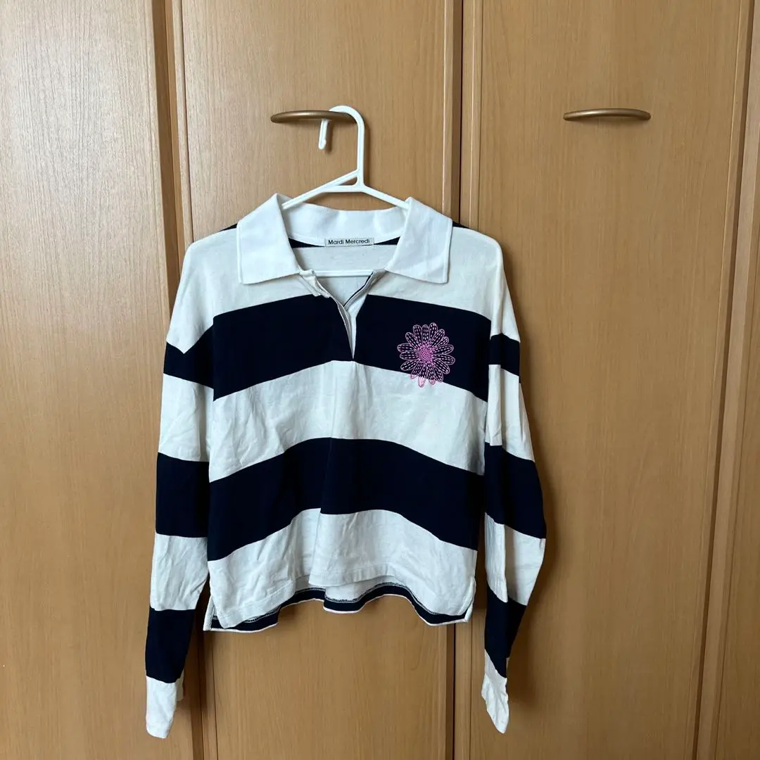 Mardi Mercrediポロシャツ 長袖 RUGBY SHIRT STRIPE FLOWER（ポロシャツ）｜Mardi Mercredi