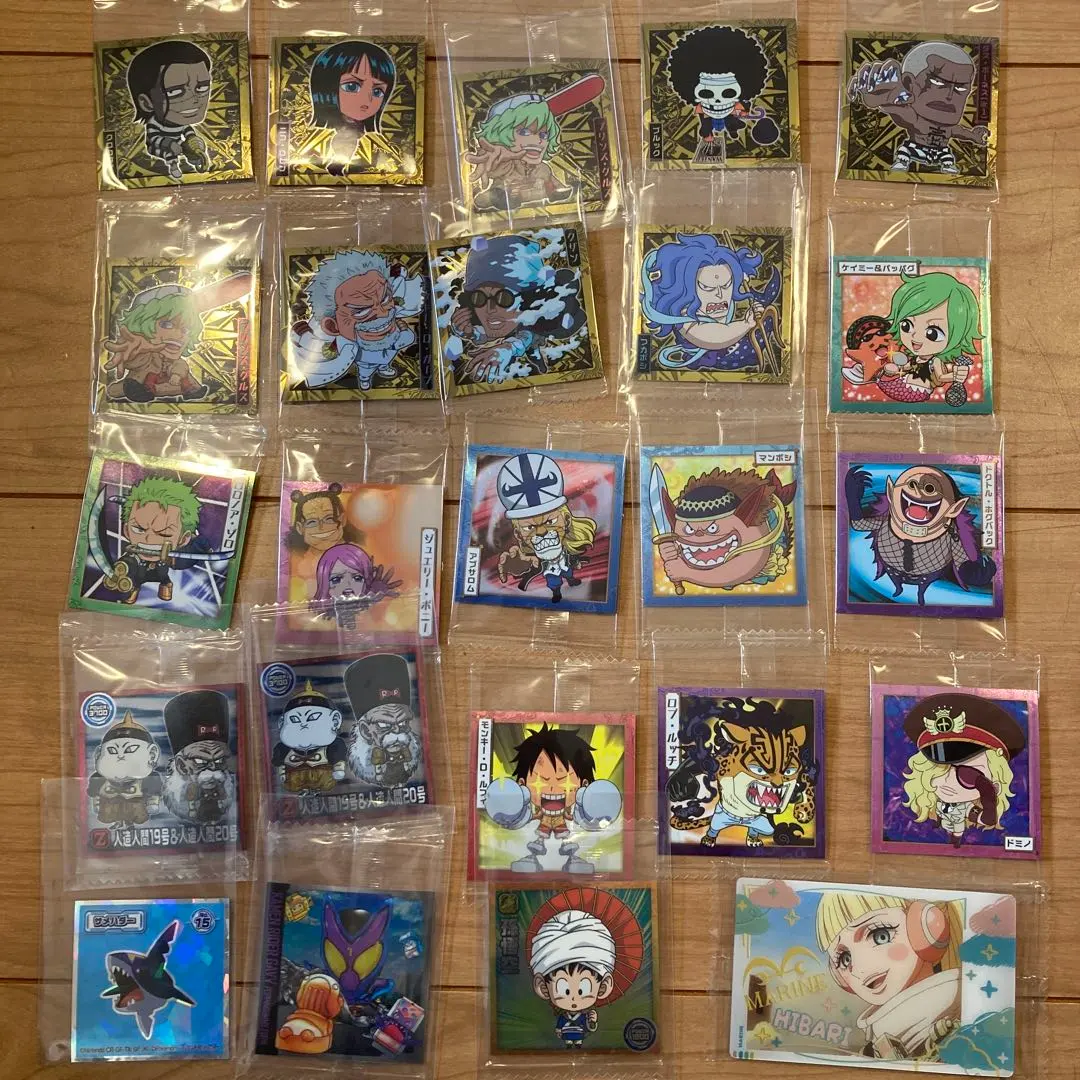 Thumbnail of One Piece Wafer Stickers - 23 Stickers + 1 Card - Dragon Ball, Kamen Rider