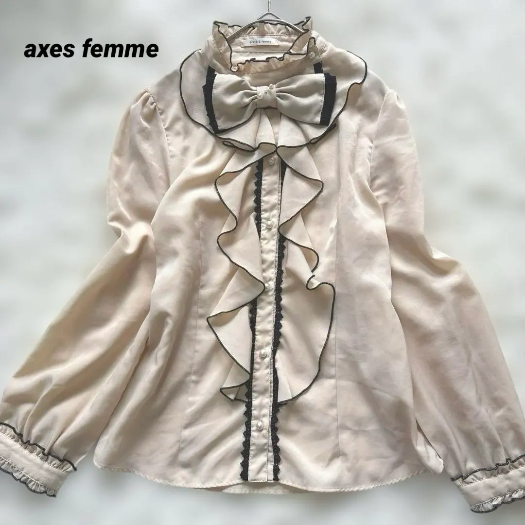 Thumbnail of axes femme blouse, big ribbon, two-tone, frills, pearls