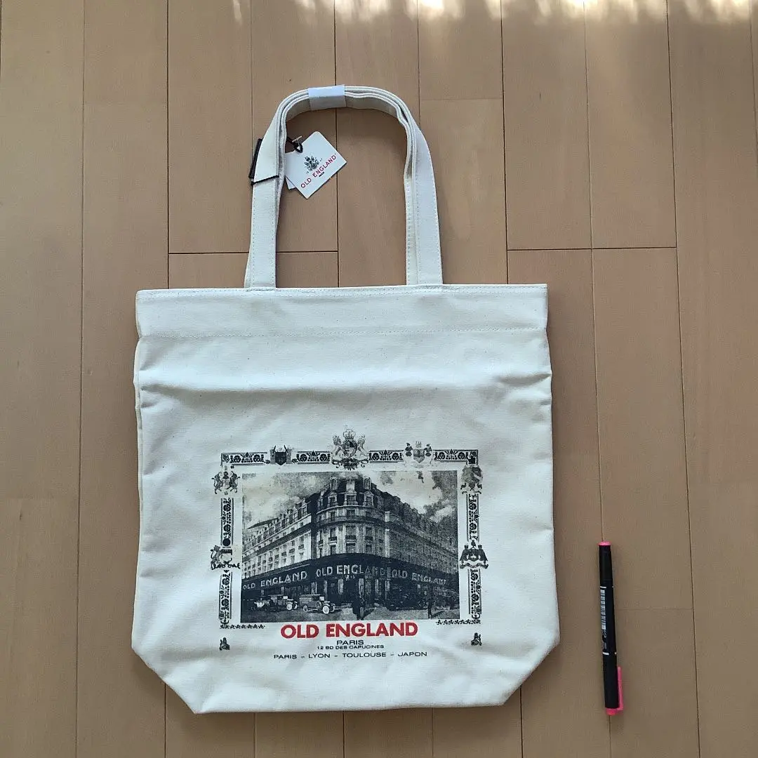 OLD ENGLAND ネイビー トートバッグ　レザー/キャンパス地 OLD ENGLAND ネイビー トートバッグレザー/キャンパス地