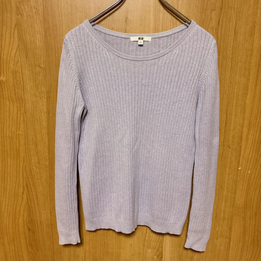 【UNIQLO】優衣庫 長袖針織衫 羅紋編織 混羊絨 紫色 M碼 的縮圖
