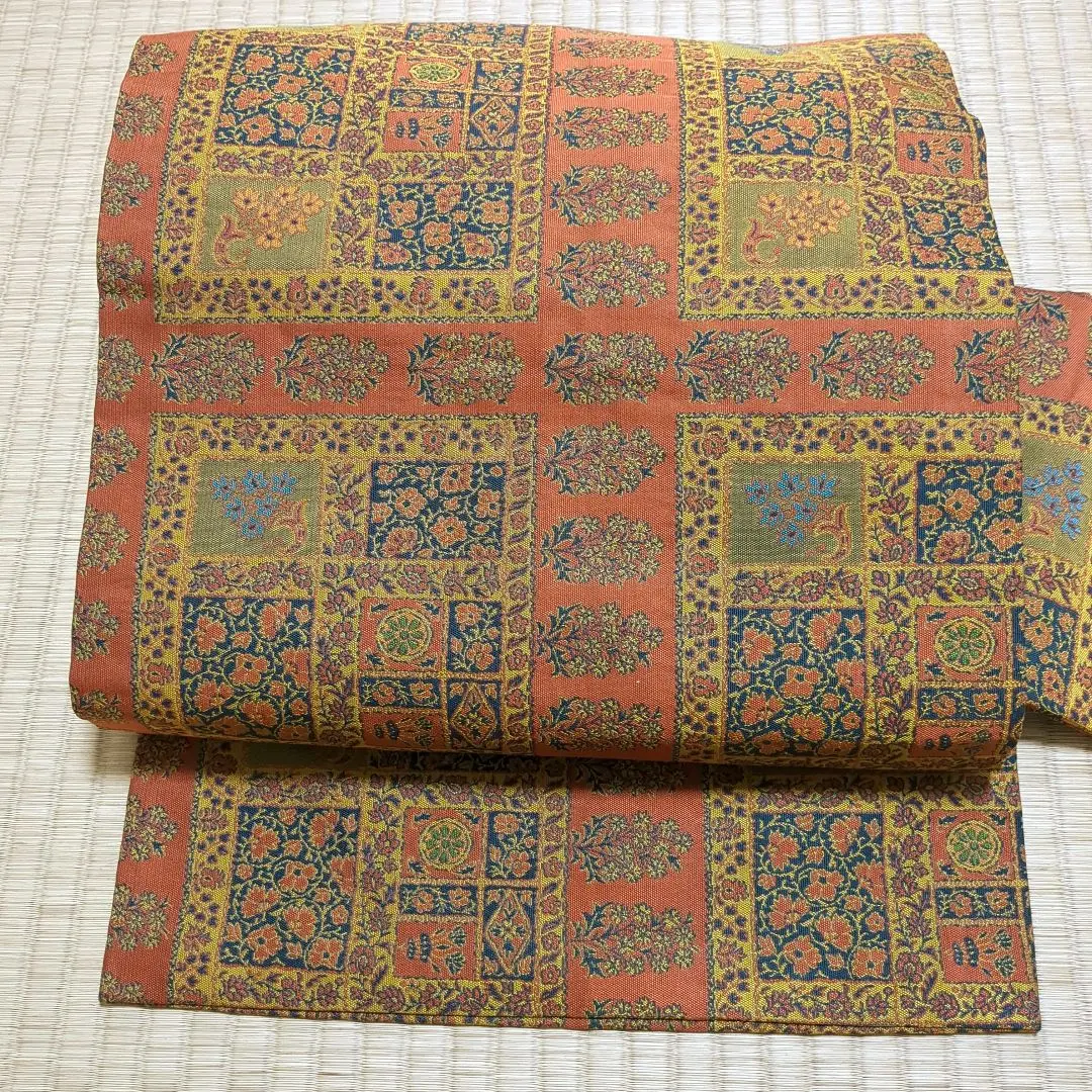 西陣織山喜織物謹製　萬葉　紹巴　全通柄九寸名古屋帶　花間道　和服a 的縮圖